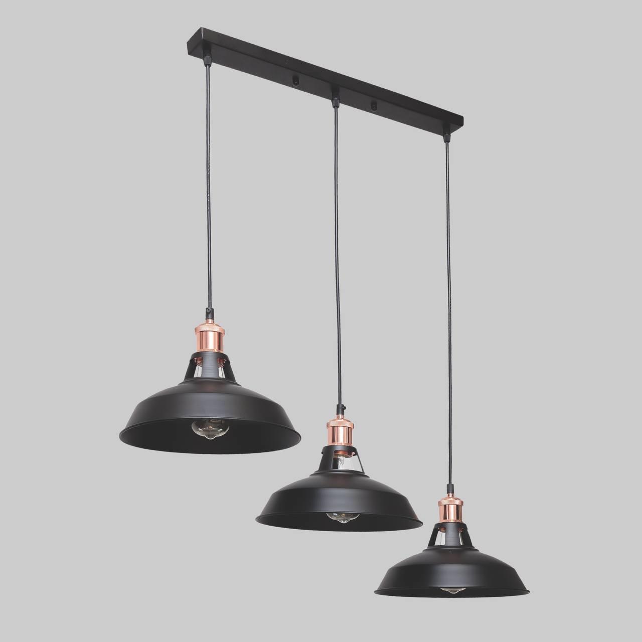 Люстра підвісна лофт з срібним патроном на 3 плафона 27см (52-6857F2-3 BK)