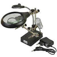 Тримач третя рука MG16129-C з підсвіткою, 2.5Х 90 мм + 8х34 мм + підставка для паяльника