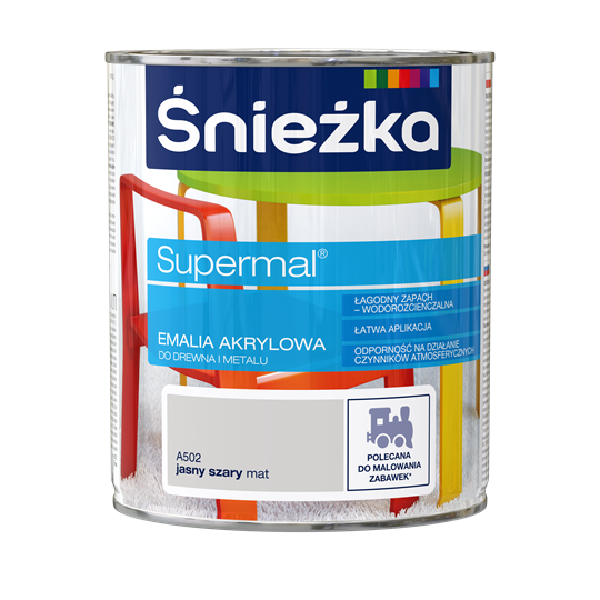 Емаль акрилова Sniezka SUPERMAL СІРИЙ СВІТЛО матовий А502 0,8 л PL, фото 1