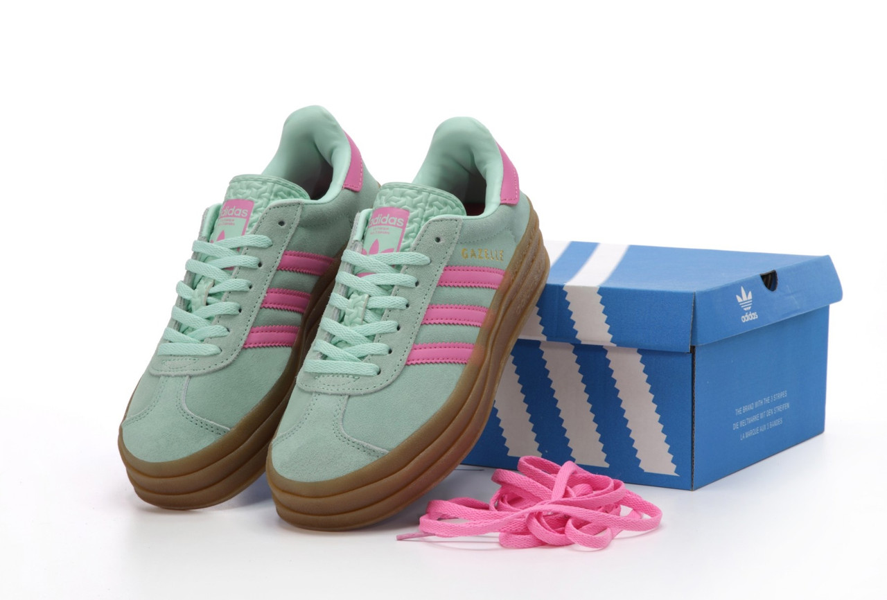 Жіночі кросівки на платформі м'ятні Adidas Gazelle Bold. Замшеві кеди жіночі весна літо Адідас Газель