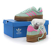 Жіночі кросівки на платформі м'ятні Adidas Gazelle Bold. Замшеві кеди жіночі весна літо Адідас Газель, фото 3