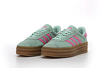 Жіночі кросівки на платформі м'ятні Adidas Gazelle Bold. Замшеві кеди жіночі весна літо Адідас Газель, фото 4