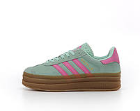 Жіночі кросівки на платформі м'ятні Adidas Gazelle Bold. Замшеві кеди жіночі весна літо Адідас Газель, фото 7