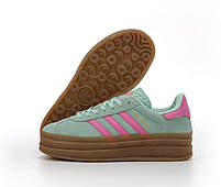 Жіночі кросівки на платформі м'ятні Adidas Gazelle Bold. Замшеві кеди жіночі весна літо Адідас Газель, фото 8