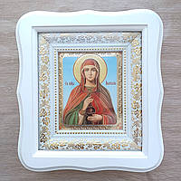 Ікона Анастасія свята великомучениця, лі6к 10х12 см, у білому фігурному дерев'яному кіоті