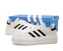 Кросівки жіночі на платформі білі Adidas Gazelle Bold. Замшеві кеди жіночі весна літо білі Адідас Газель, фото 3