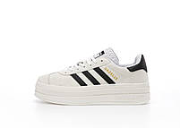Кросівки жіночі на платформі білі Adidas Gazelle Bold. Замшеві кеди жіночі весна літо білі Адідас Газель, фото 6