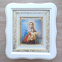 Ікона Аз єсмь с вамі і ніктоже на ви Пресвятої Богородиці, лик 10х12 см, у білому фігурному дерев'яному кіоті