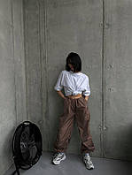 Женские молодежные базовые однотонные брюки карго (черный, беж, серый, белый, розовый, хаки) Мокко