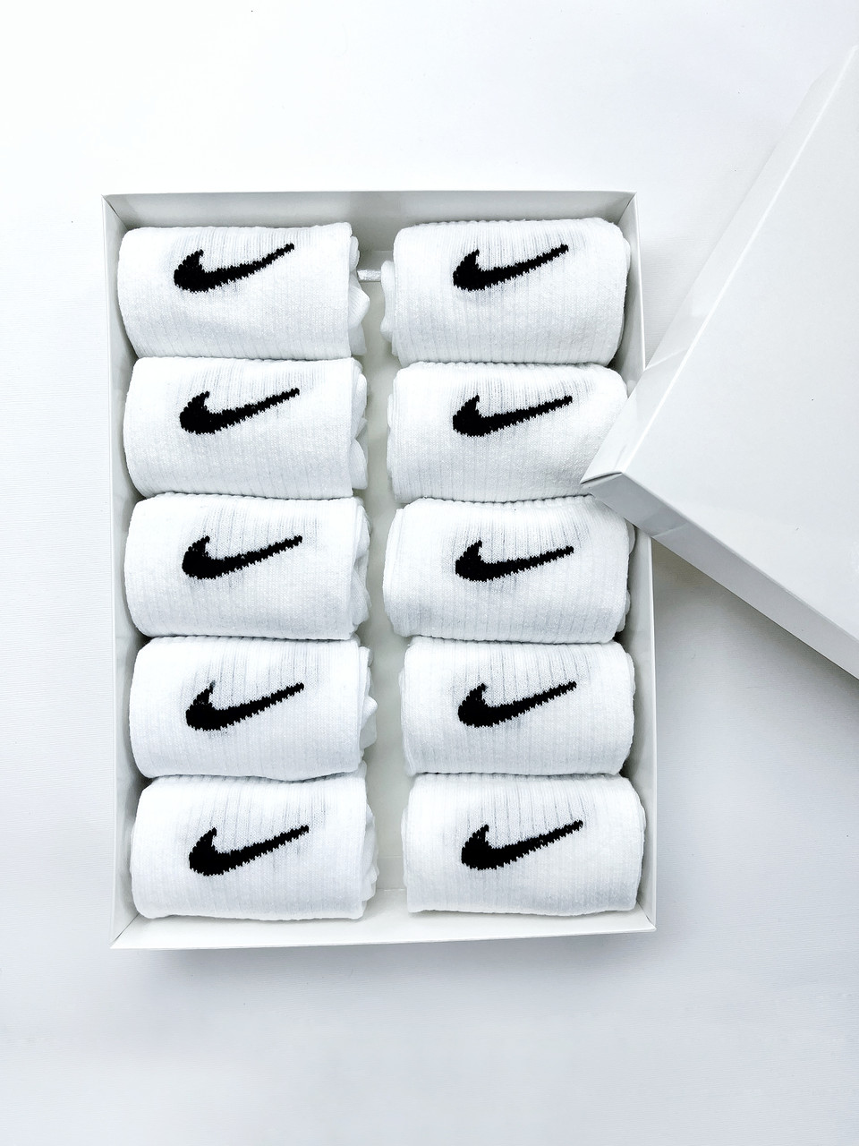 Високі чоловічі Шкарпетки Nike / найк - Білі - Подарунковий набір у коробці 10 пар