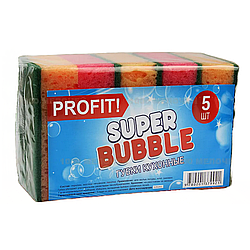 Губки кухонні з профілем Super Bubble ТМ Profit 10х7х3,5 см комплект 5 шт