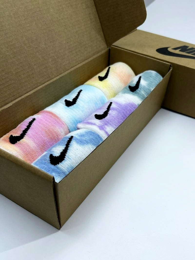 Набір у коробці 6 пар високі чоловічі шкарпетки Nike/найк — Tie-Dye кольорові Подарунковий тай дай