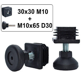 8 шт Заглушка 30х30 М10 з Опорою M10х65 D30 (ніжка меблева з різьбою) - Комплект Код/Артикул 188 9-03, 13-32