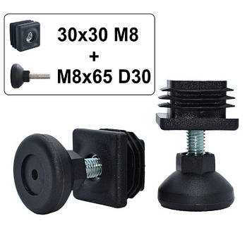 20 шт Заглушка 30х30 М8 з Опорою M8х65 D30 (ніжка меблева з різьбою) - Комплект Код/Артикул 9-02, 13-22