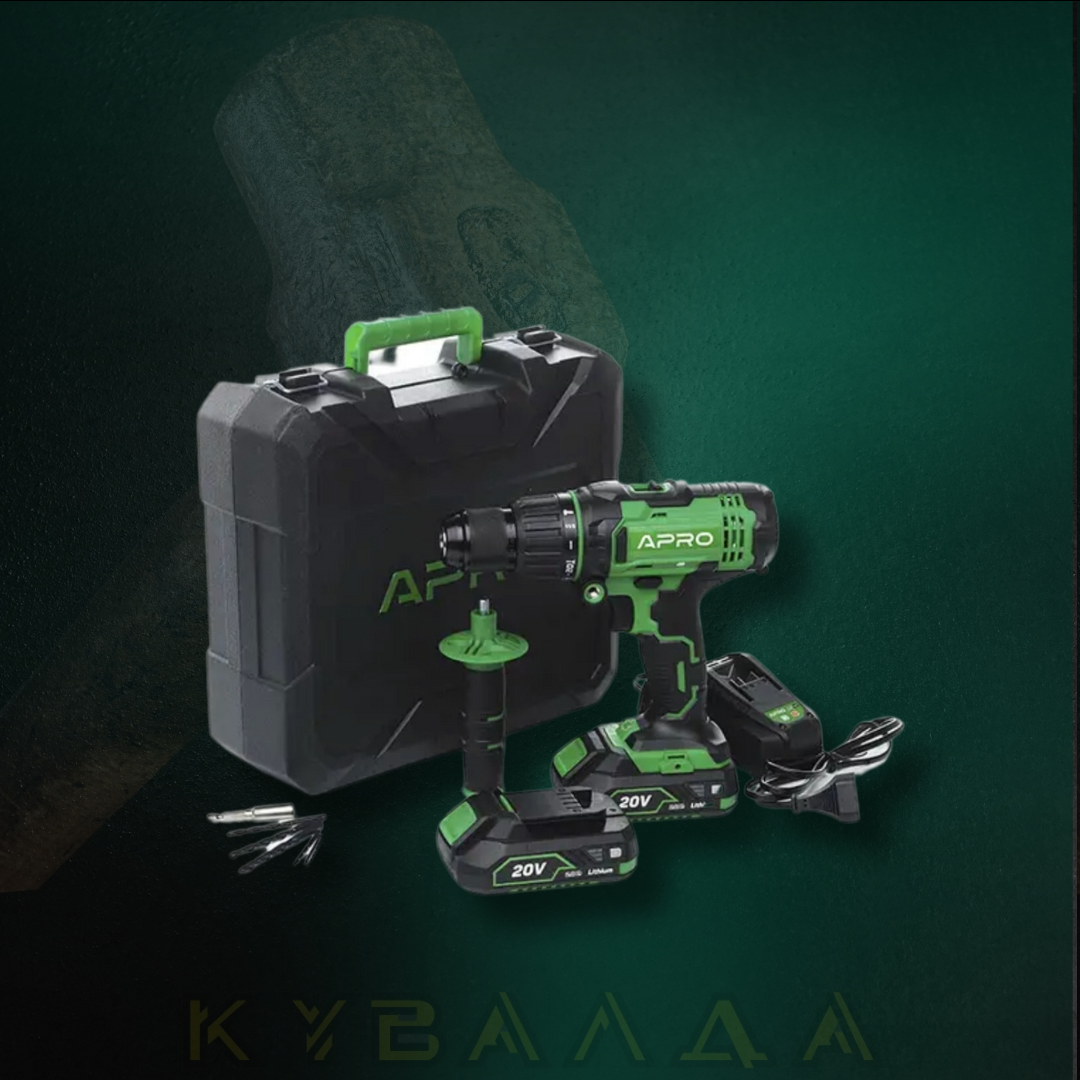 APRO Дриль-шуруповерт ударний 20HD 20 В 2 А 2 АКБ ЗП кейс