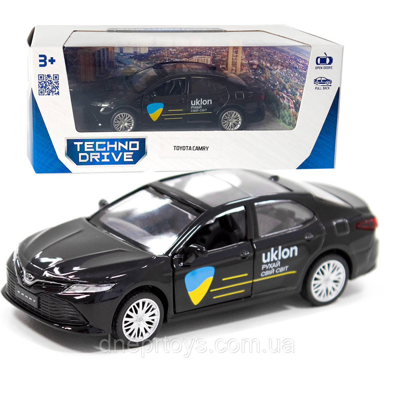 Машинка металева Toyota Camry Uklon, Тойота Кемрі Уклон, чорний, таксі, відкриваються двері, 5*11*3см (250292), фото 1