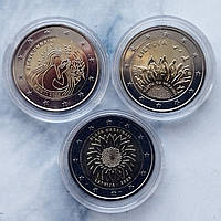 Набор монет 2 евро "Слава Украине" Эстония 2022 и "Вместе с Украиной" Литва, «Подсолнух для Украины» Латвия