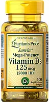 Витамин Д3 Puritan's pride Vitamin D3 5000 IU, Вітамін D3 125 мкг (100 кап)