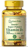 Витамин Д3 Puritan's pride Vitamin D3 2000 IU, Вітамін D3 50 мкг (200 кап)