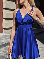 Красивое шелковое женское мини платье с открытой спиной и пышной юбкой разные цвета Sms7362