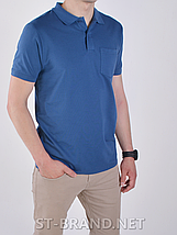 Розміри: M (48).Чоловіча однотонна футболка поло з кишенею 100% бавовна, теніска - синя, фото 3