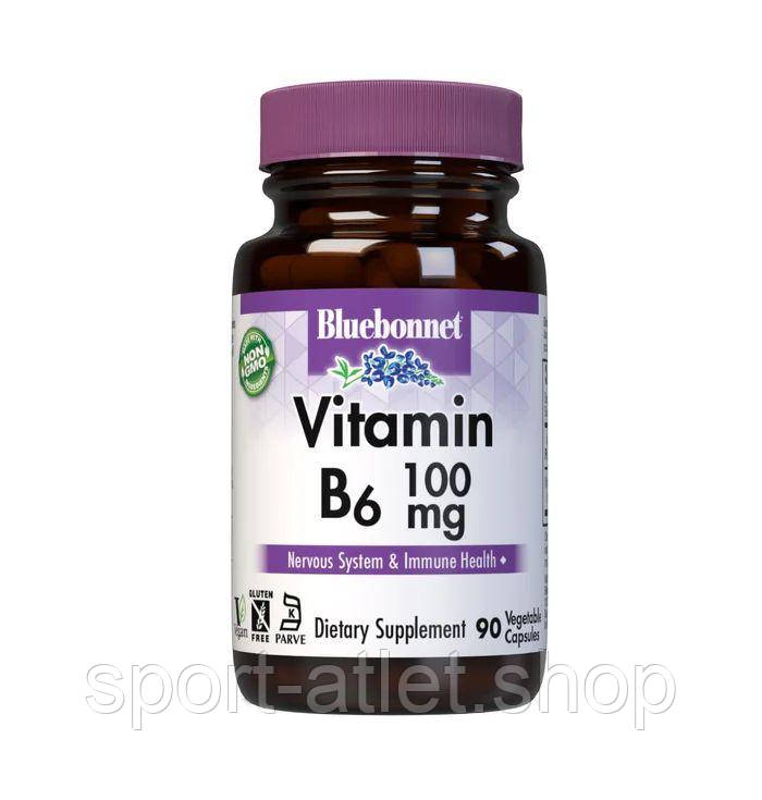 Піридоксин гідрохлорид Bluebonnet Nutrition Vitamin B6 100 mg, 90 вегакапсул для розвитку та функціонування мозку, фото 1