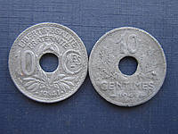 2 монеты 10 сантимов Франция 1941 оба типа цинк одним лотом