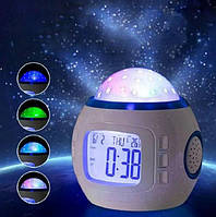 Музыкальный ночник-проектор звездное небо с часами и будильником MTS