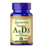 Комплекс Витамин A+D Puritan's Pride Vitamins A & D 5000/400 IU 100 Softgels