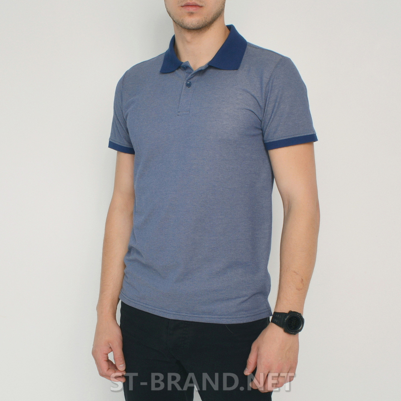 Розміри: М (48). Чоловіча футболка поло з натурального бавовняного матеріалу, теніска - синя джинсова