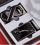 Чоловічий шкіряний ремінь автомат із двома пряжками. Чоловічий подарунковий набір у коробці (чорний), фото 6