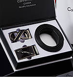 Чоловічий шкіряний ремінь автомат із двома пряжками. Чоловічий подарунковий набір у коробці (чорний), фото 2