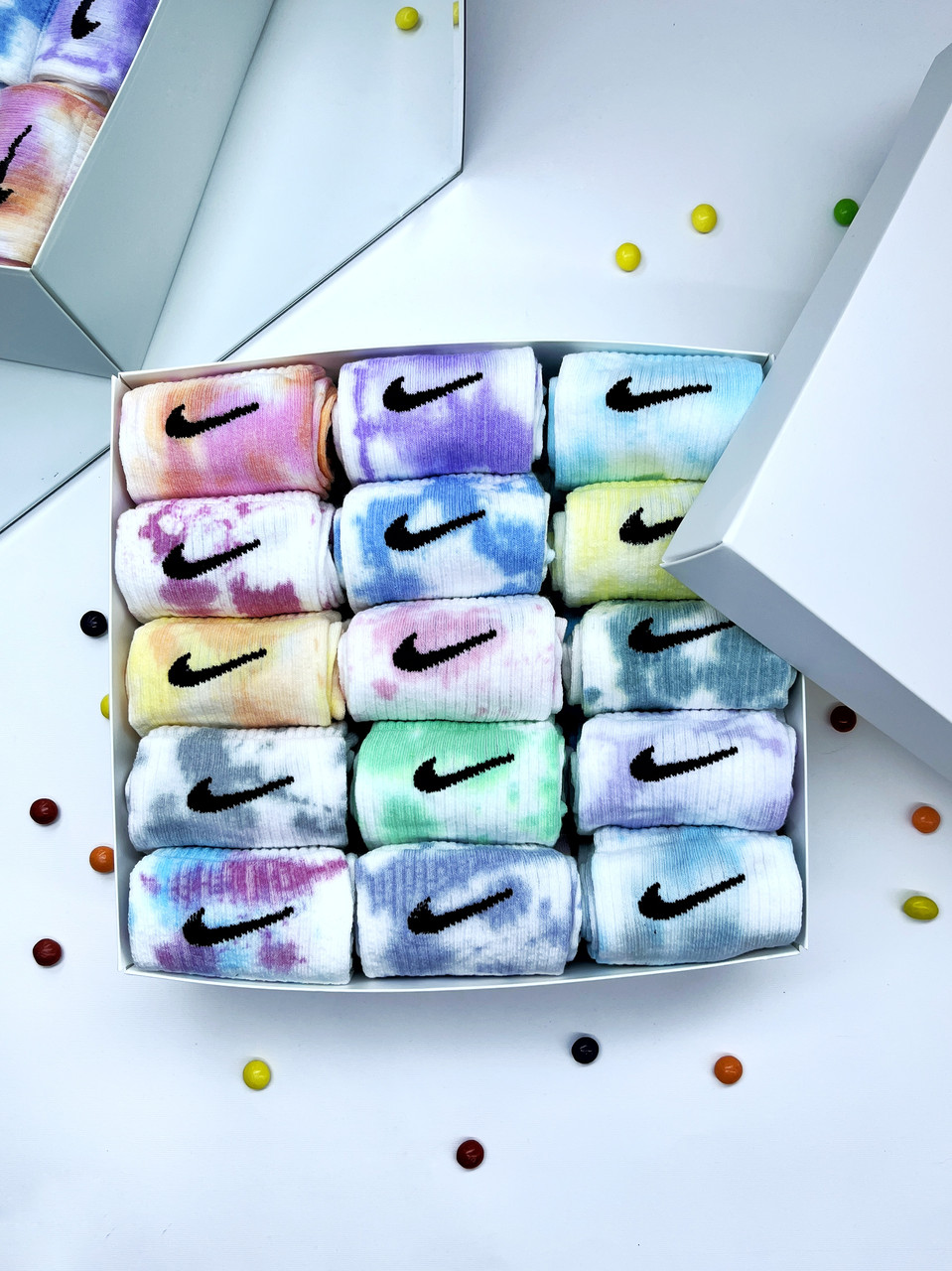 Набір у коробці 30 пар високі чоловічі шкарпетки Nike/найк — Tie-Dye кольорові Подарунковий тай дай
