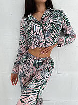 Стильний жіночий костюм в піжамному стилі сорочка на ґудзиках та вільні брюки штапель Ds5601, фото 2