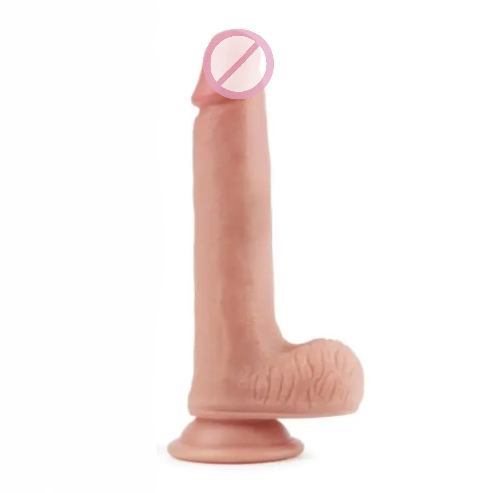 Фалоїмітатор реалістичний із мошокою — 8" Dual layered Platinum Silicone Cock