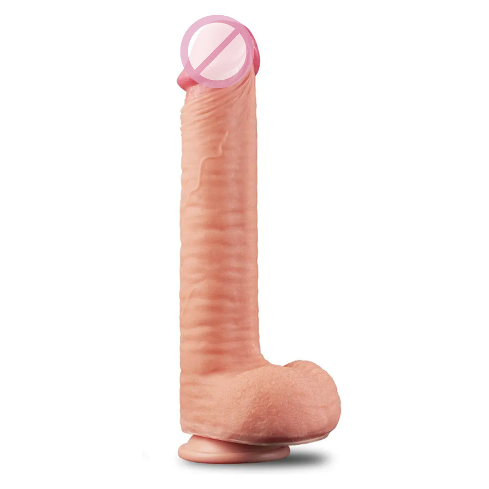 Фалоїмітатор реалістичний із мошоком — 12" Dual Layer Platinum Silicone Cock