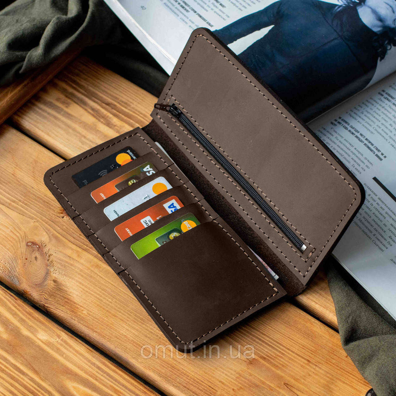 Стильний чоловічий гаманець для карток з монетницею Wow портмоне з натуральної шкіри Crazy horse коричневий, фото 1
