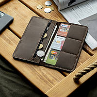 Мужской кожаный портмоне натуральная винтажная кожа Lokki кошелек ручной работы с отделом для карт коричневый