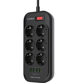 Подовжувач Gelius Pro PowerStrip G-Power GP-PS-002 6 ports 220 V / 4 USB 3.4 A 2 m Black