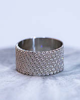 Кольцо серебряное широкое с прочной посадкой циркония бриллиантовой огранки