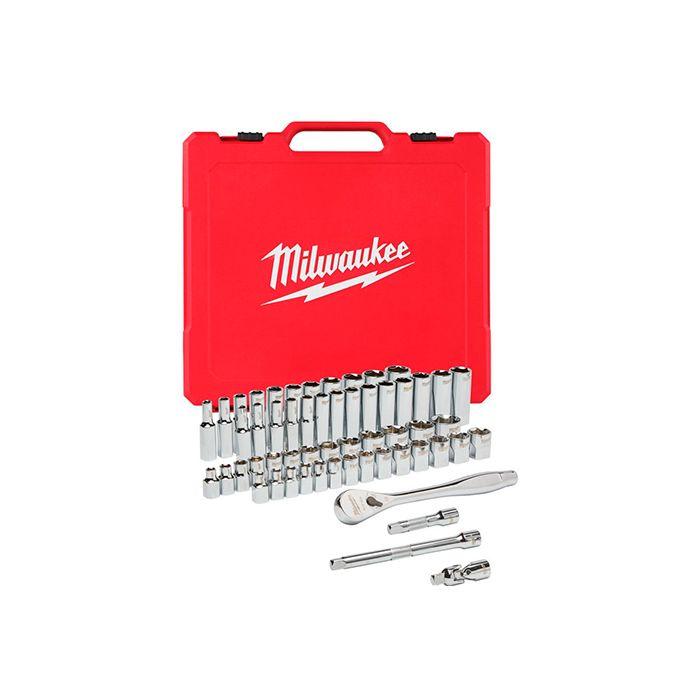 Набір метричних і дюймових головок Milwaukee з воротком 3/8 дюйма 56 шт. (4932464946), фото 1