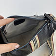 Шкіряна сумка з текстильною вставкою на широкому ремінці КТ-4187 Чорна, фото 6