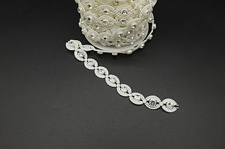 Стрічка з намистин. 16мм. Колір білий., фото 3