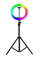 Свет для фото цветная кольцевая лампа для селфи Led кольцо 30см MJ33 RGB с держателем телефона + Штатив 210см