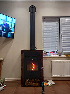 Кахельна опалювальна піч буржуйка на дровах тривалого горіння для опалення будинку Nordflam Coria Brown