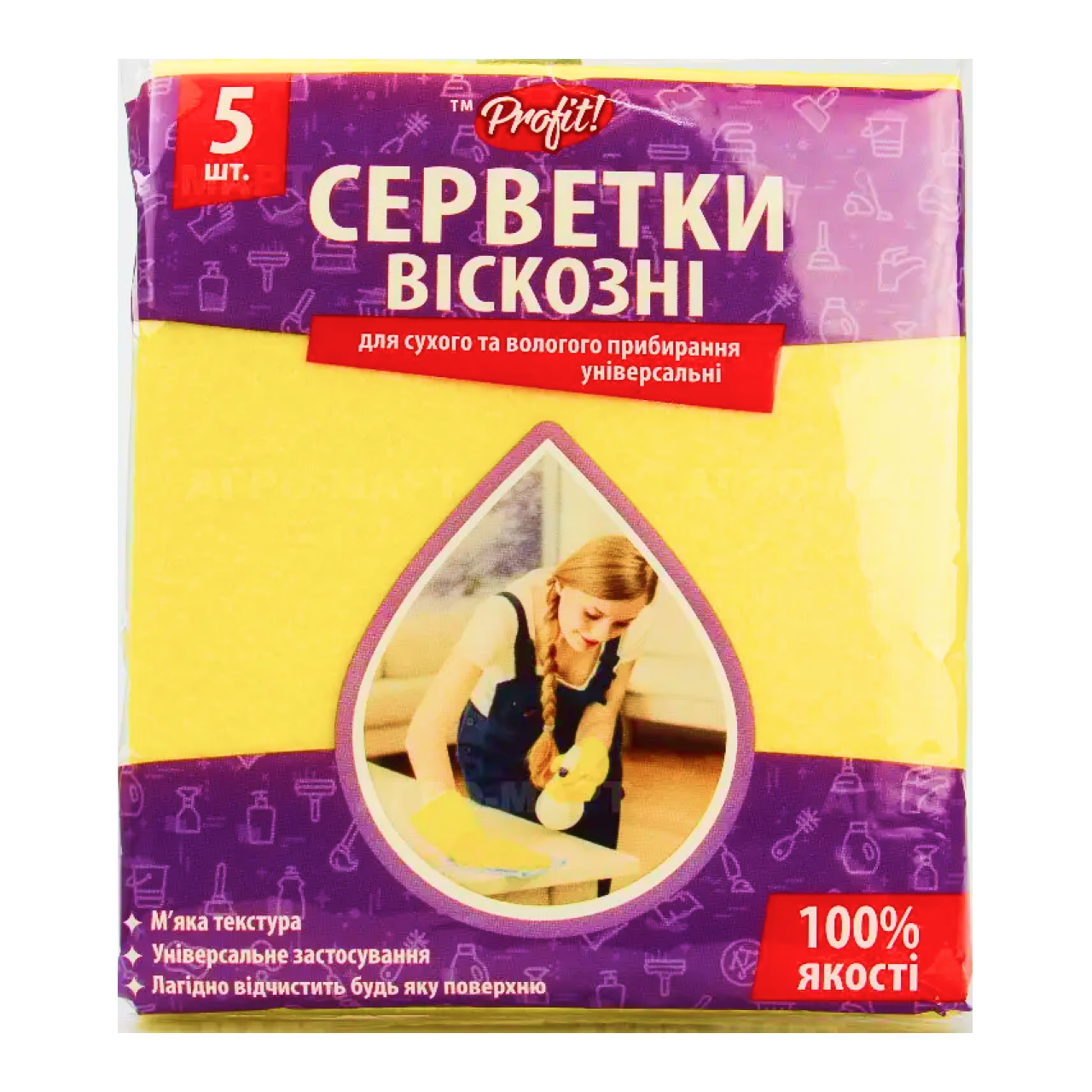 Салфетки Вискозные для Сухой и Влажной Уборки ТМ Profit 30х36 См ...