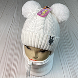 М 91056. Комплект зимовий для дівчинки шапка із зав'язками та баф "Зайчик", різні кольори (1-5 років), фото 3