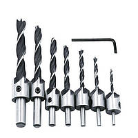 Набір свердел по дереву із зенкером 7 шт 3-10 мм (SH019182)