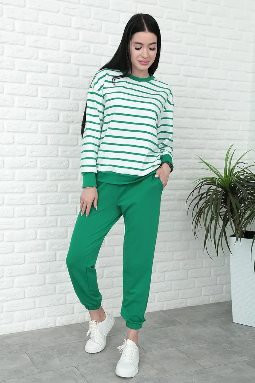 Жіночий спортивний костюм світшот у смужку, штани на резинці, фото 1
