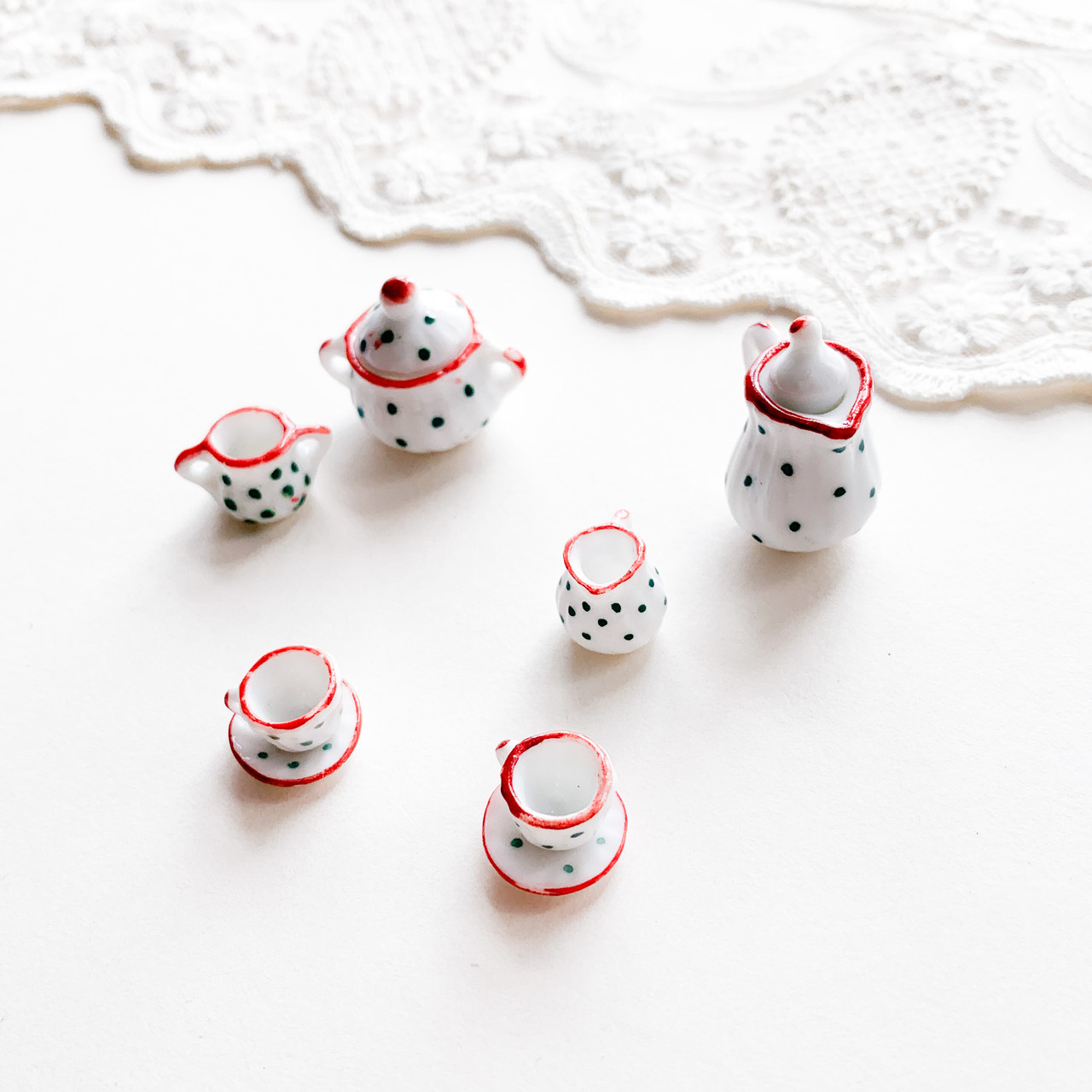 Мініатюра набір керамічного посуду Зелений горошок, фото 1